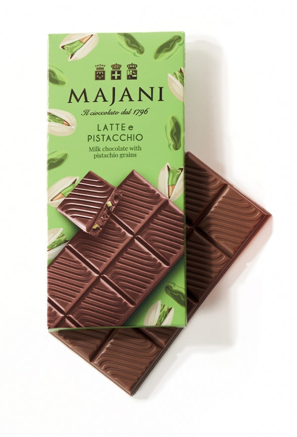Gluten Free Milk Chocolate Bar with Pistachio Grains 100g - Majani