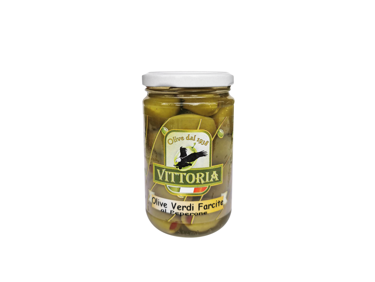 GREEN OLIVE STUFFED WITH PEPPER 314ML - Vittoria