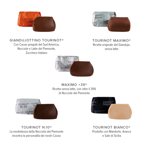 Assorted 5 Flavours Tourinot (Giandujotto Chocolate) in Cube 250g - Guido Gobino