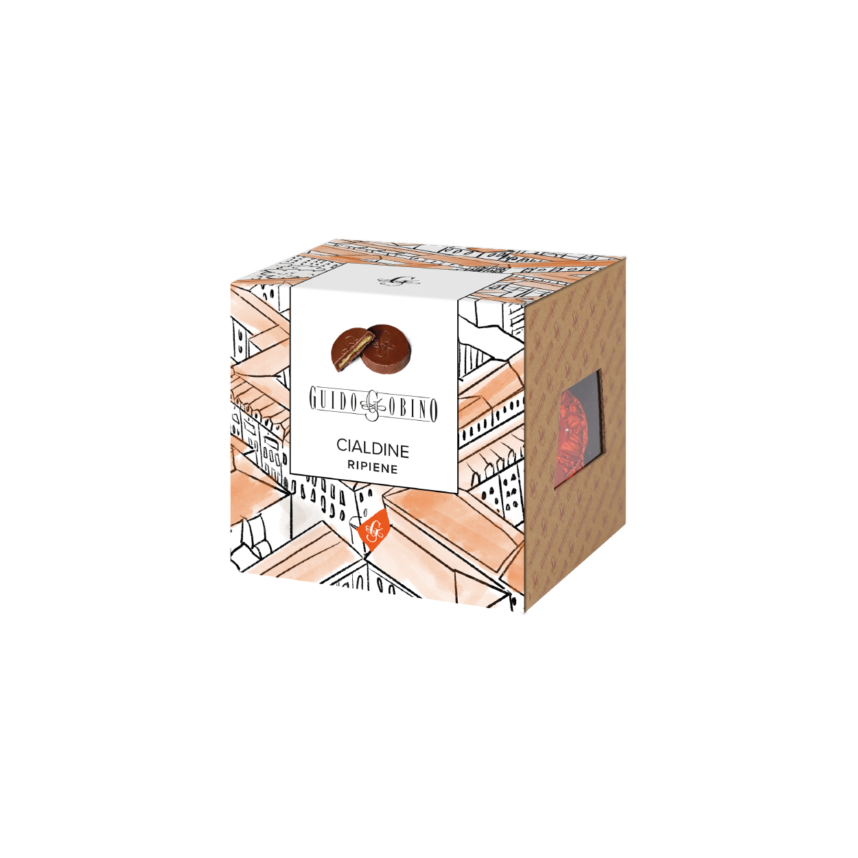 Assorted 4 Flavours Filled Cialdine (Chocolate Disk) in Cube 160g - Guido Gobino