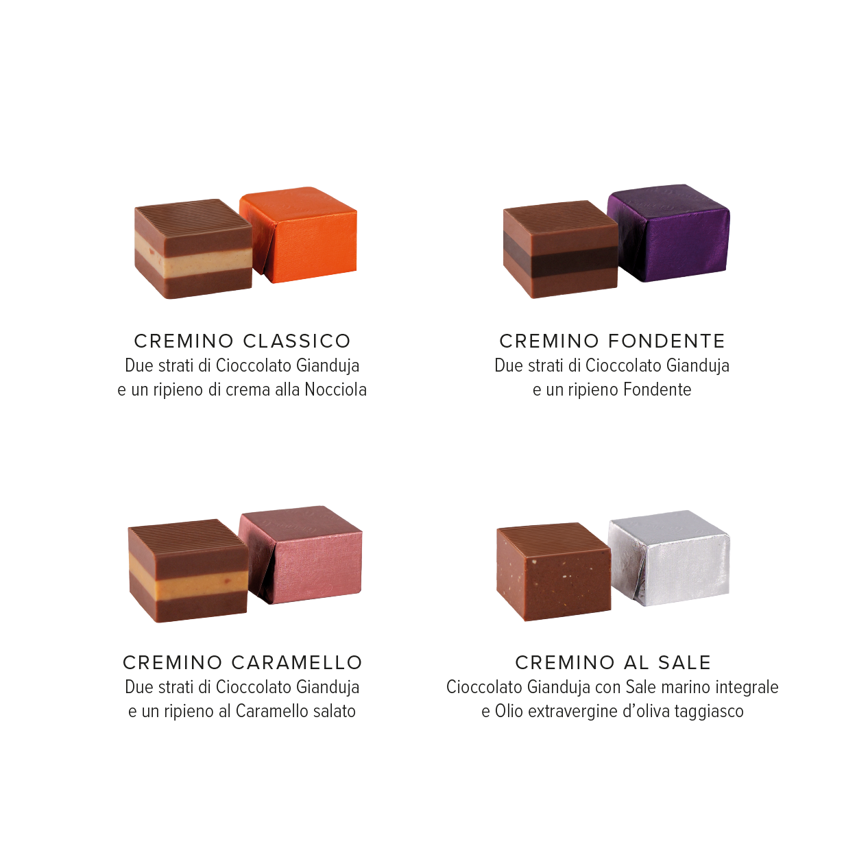 Assorted 4 Flavours Cremini (Turin’s typical chocolate) in Cube 160g - Guido Gobino