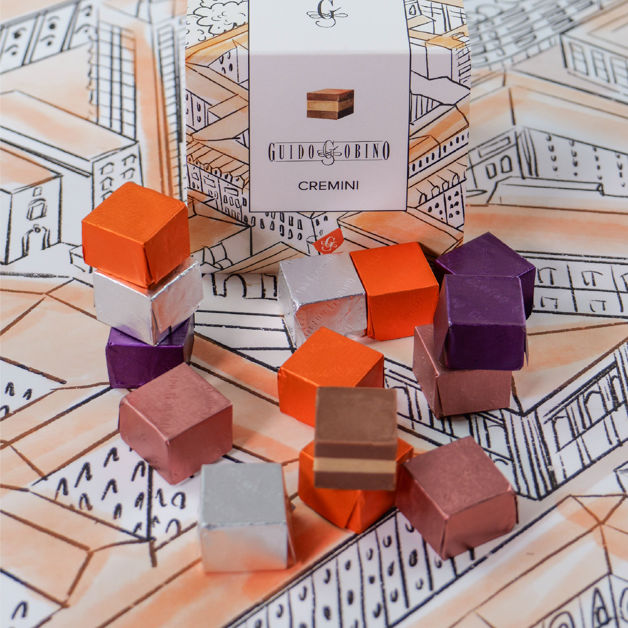 Assorted 4 Flavours Cremini (Turin’s typical chocolate) in Cube 160g - Guido Gobino