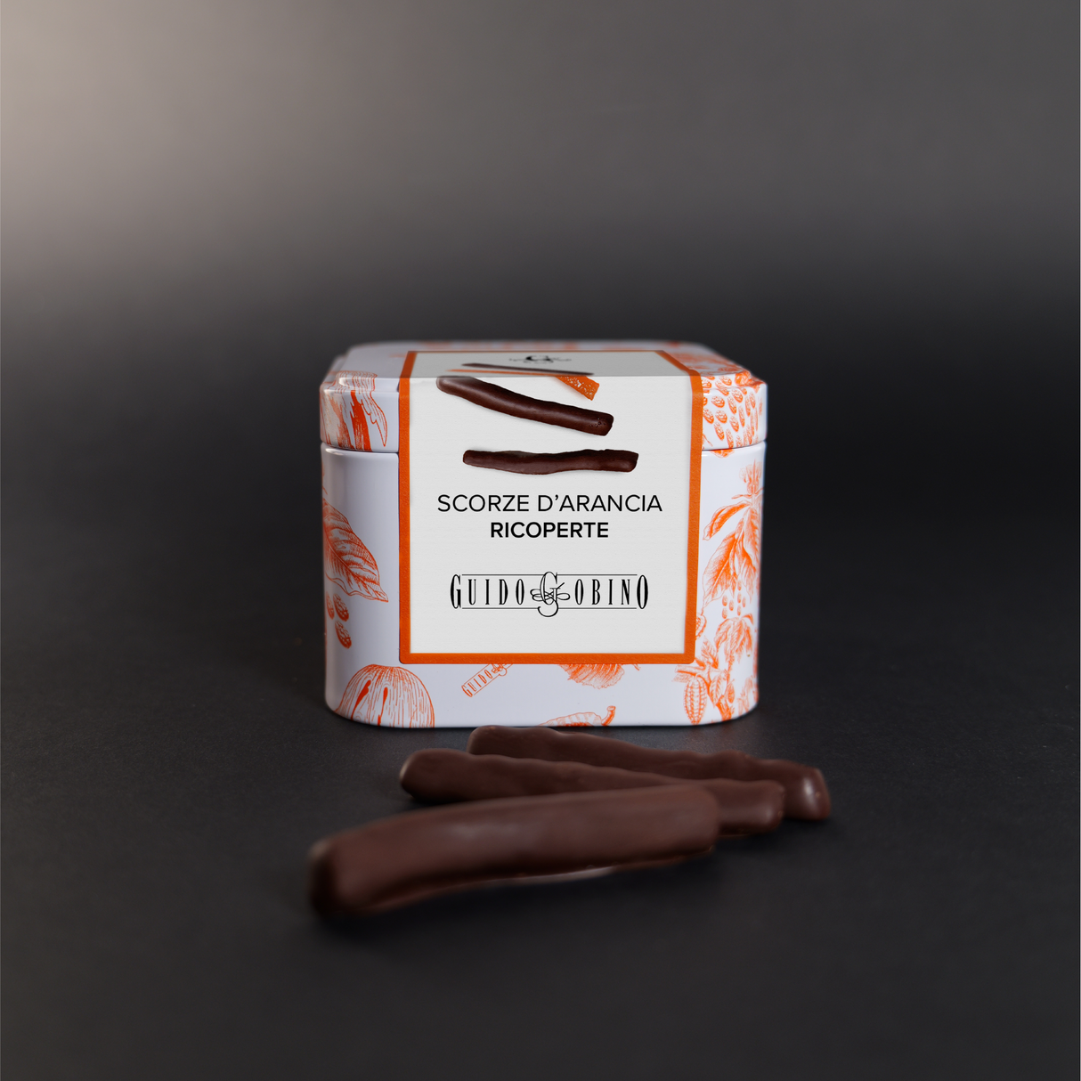 Dragée Dark Chocolate Covered Orange Zest in Tin 120g - Guido Gobino