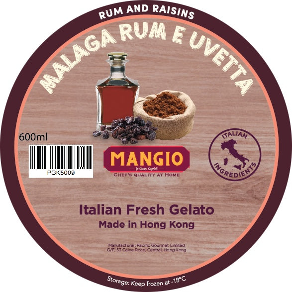 Homemade Rum & Raisins Gelato 600ml - Mangio