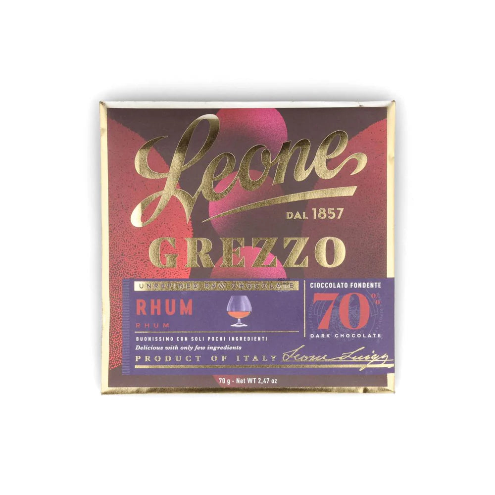 Raw Unrefined 70% Rum Dark Chocolate Bar 70g - Leone