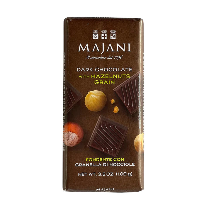 Gluten Free Dark Chocolate Bar with Hazelnut Grains 100g - Majani