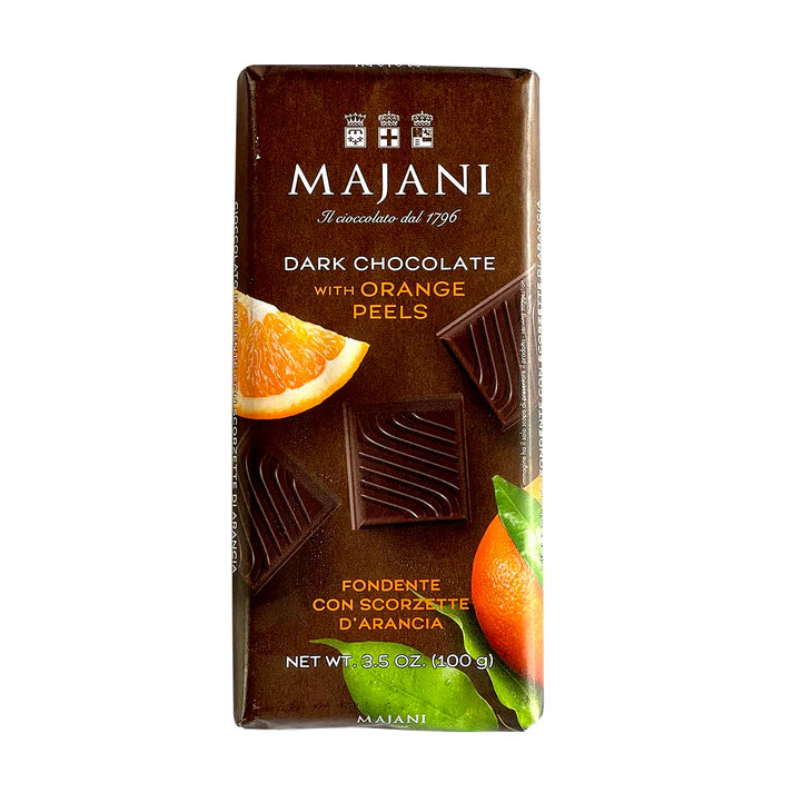 Gluten Free Dark Chocolate Bar with Candied Orange Peels 100g - Majani