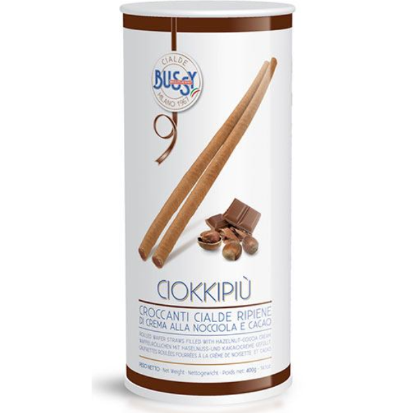 Rolled Wafer Straws Filled with Hazelnut & Cocoa Cream 400g - Bussy Bussy - Wafer @Mercato Gourmet | Your Italian Gourmet Supermarket