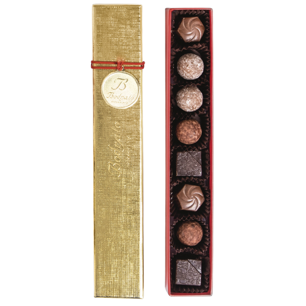 Assorted Chocolate Pralines 8 pcs in Golden Gift Box 80g - Bodrato Mercato Gourmet - Confectionery @Mercato Gourmet | Your Italian Gourmet Supermarket