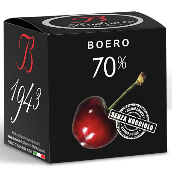 Pitted Cherry Coated with Dark Chocolate 70% (Boero) in Box 100g - Bodrato Mercato Gourmet - Confectionery @Mercato Gourmet | Your Italian Gourmet Supermarket