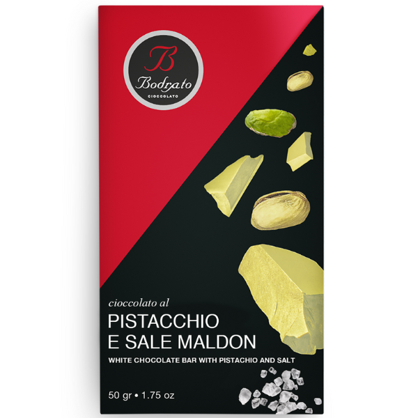 Chocolate Bar with Pistachio and Salt 50g - Bodrato Mercato Gourmet - Confectionery @Mercato Gourmet | Your Italian Gourmet Supermarket
