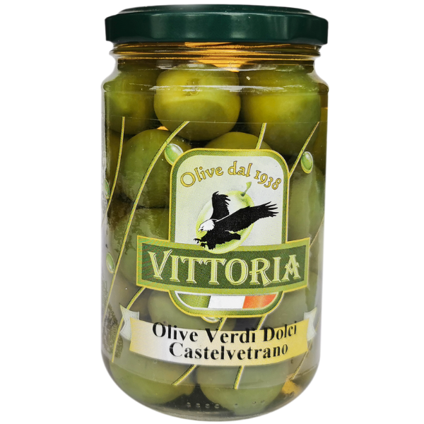 Green Olives Sicilia 314ml - Vittoria Mercato Gourmet - Preserved Vegetables @Mercato Gourmet | Your Italian Gourmet Supermarket