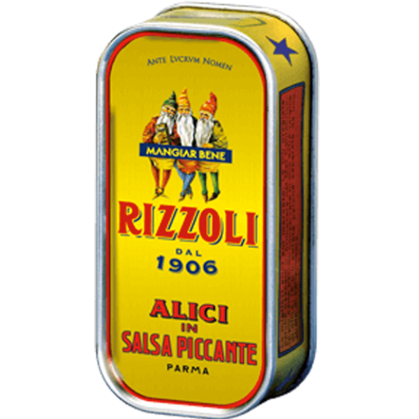 Spicy Anchovies in Gold Tin 90g - Rizzoli Mercato Gourmet - Packaged Seafood @Mercato Gourmet | Your Italian Gourmet Supermarket