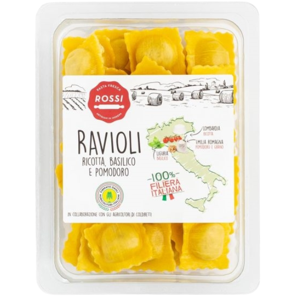 Fresh Ravioli with Ricotta Tomatoes and Basil 250g - Rossi Mercato Gourmet - Fresh Pasta @Mercato Gourmet | Your Italian Gourmet Supermarket