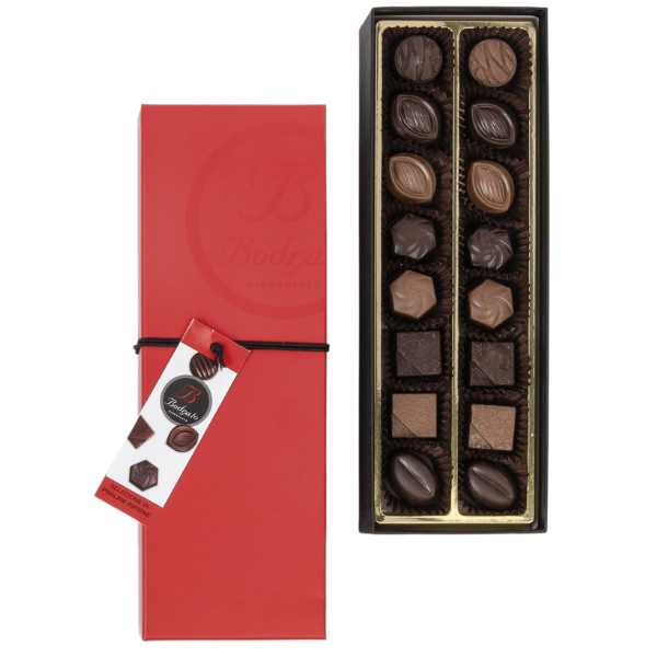 Assorted Chocolate Pralines 16 pcs in Red Gift Box 160g - Bodrato Mercato Gourmet - Confectionery @Mercato Gourmet | Your Italian Gourmet Supermarket