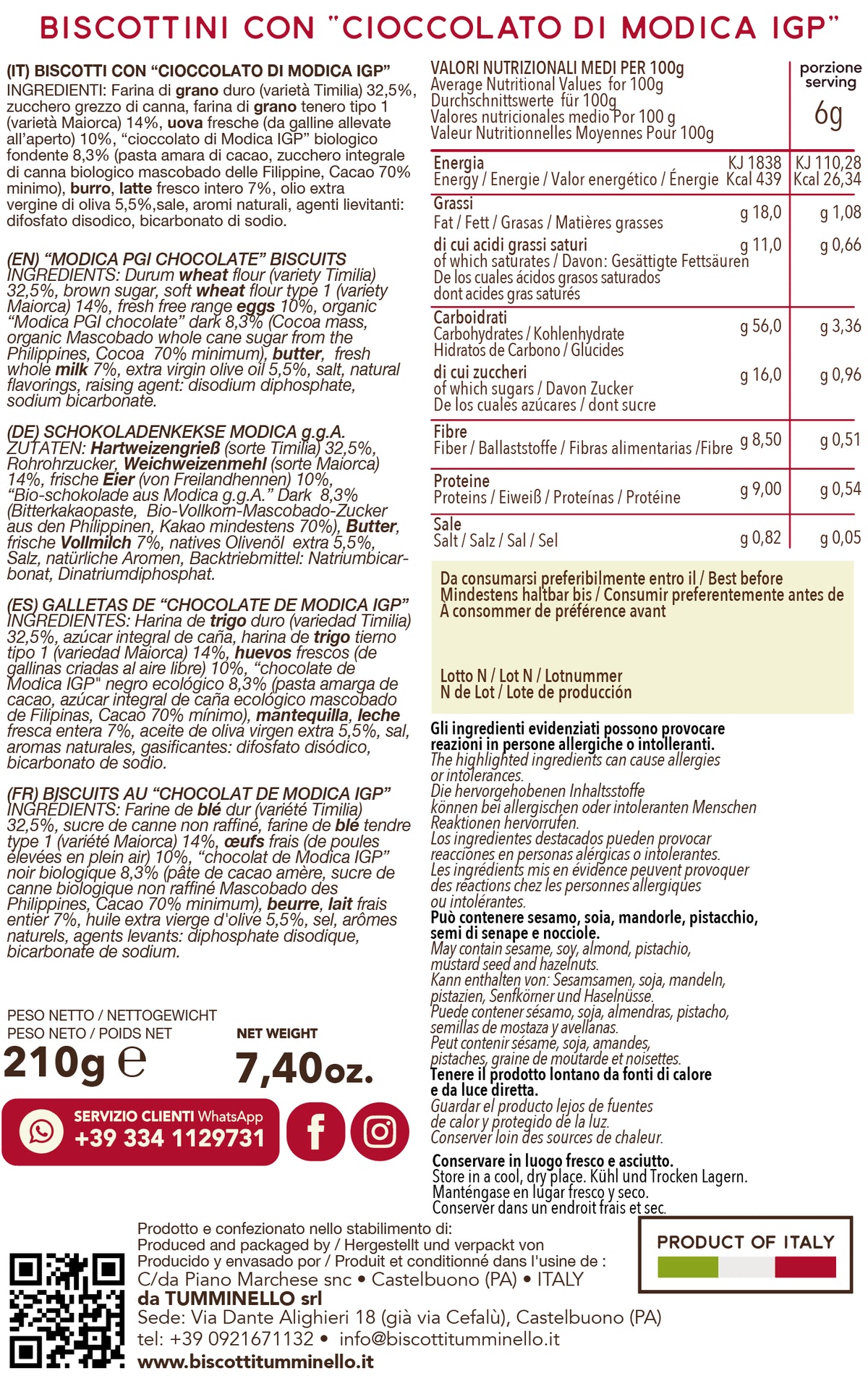 Modica Chocolate Cookie 210g - Tumminello