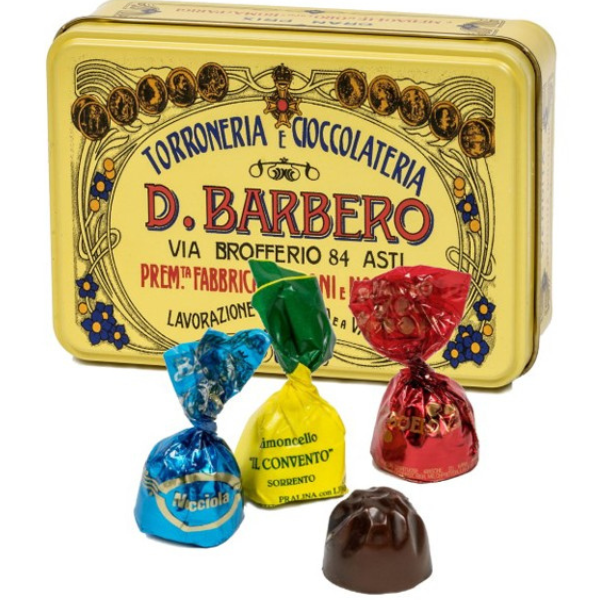 Mixed Chocolate Pralines in Metal Box - D. Barbero