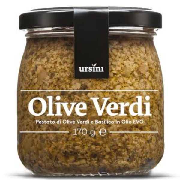 Crsuhed Green Olives & Basil - Ursini Ursini - Preserved Vegetables @Mercato Gourmet | Your Italian Gourmet Supermarket