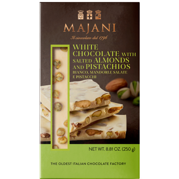Almonds and Salted Pistachio White Chocolate Snap Bar 250g - Majani Mercato Gourmet - Confectionery @Mercato Gourmet | Your Italian Gourmet Supermarket