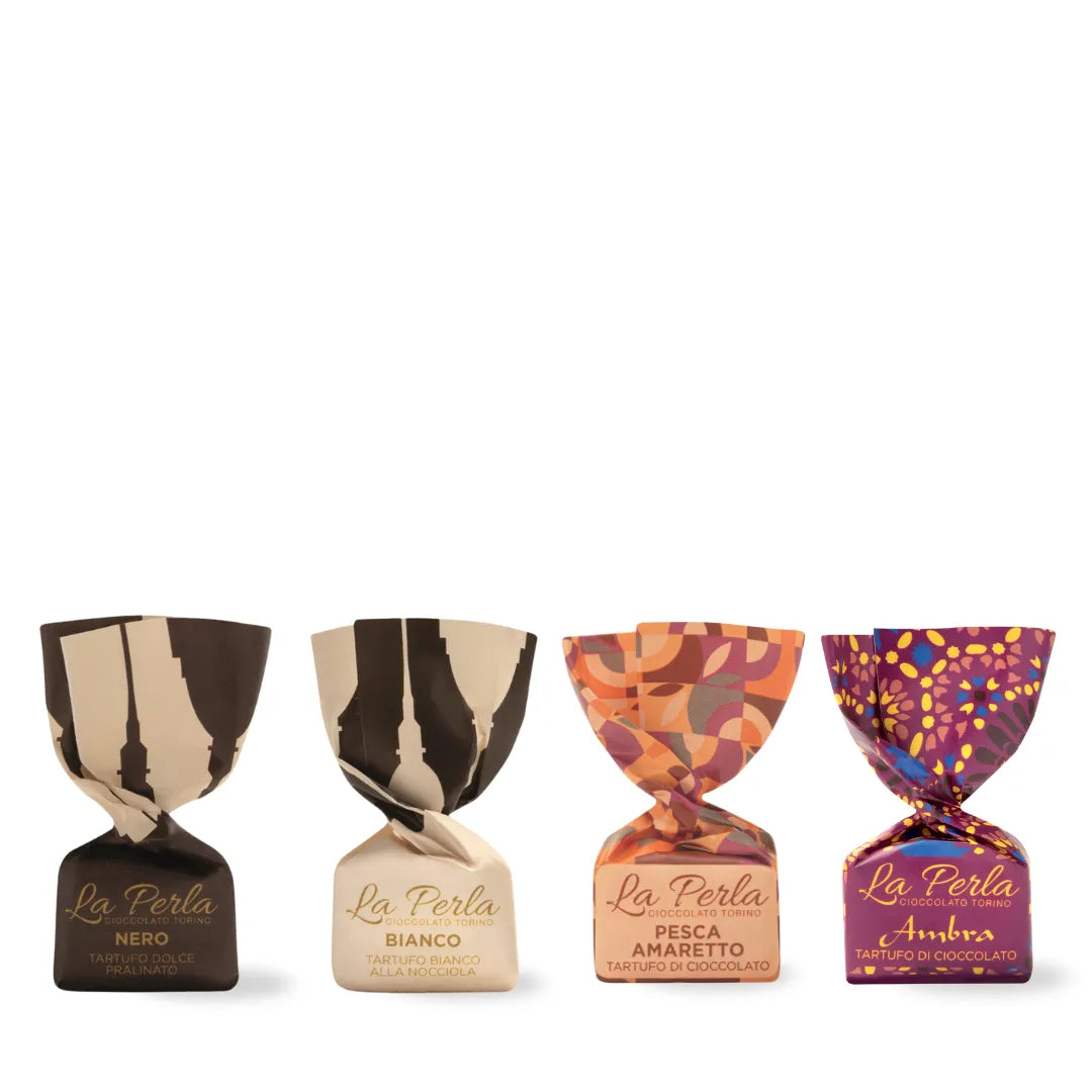 Bianco, Nero, Ambra, Pesca Amaretto assortment Chocolate Truffles 310g - La Perla