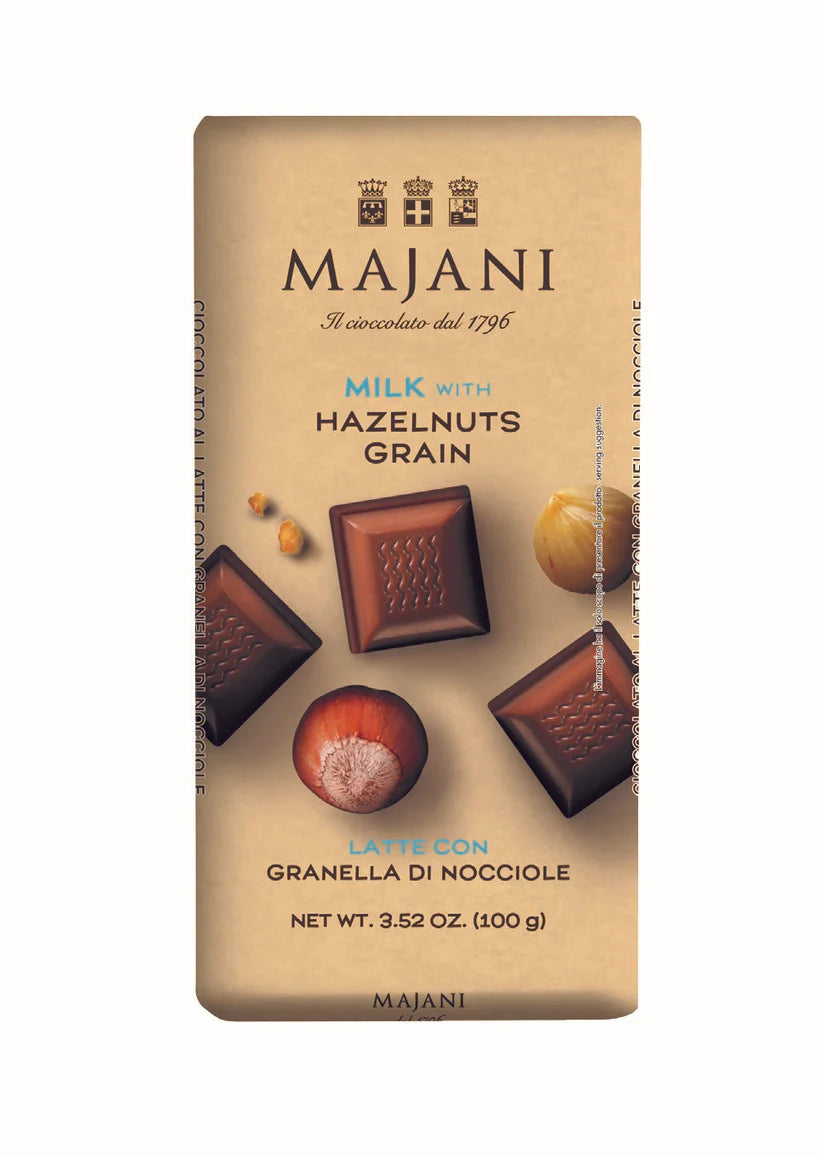 Gluten Free Milk Chocolate Bar with Hazelnut Grains 100g - Majani