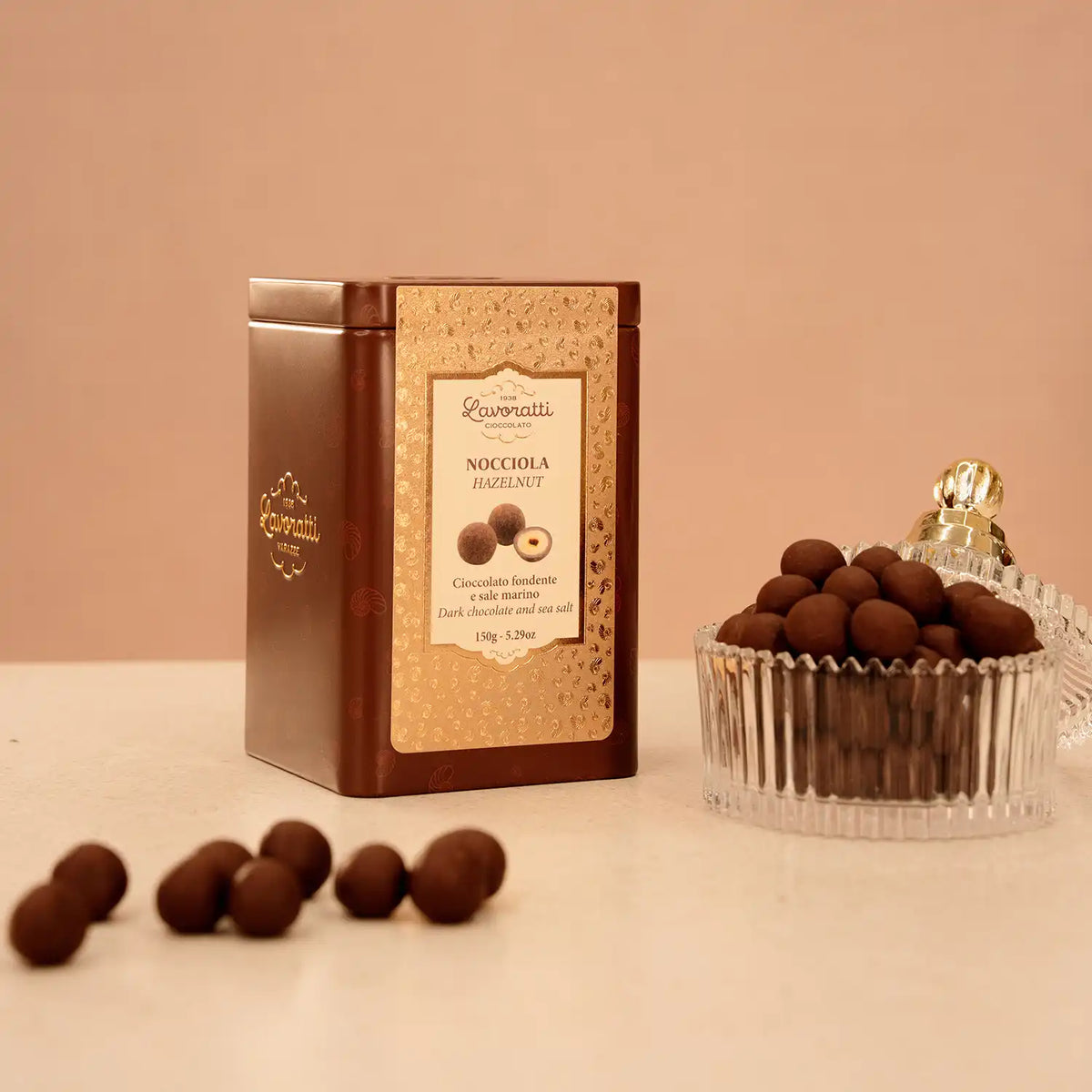 Dark Chocolate and Sea Salt-Covered Hazelnut Dragées 150g - Lavoratti
