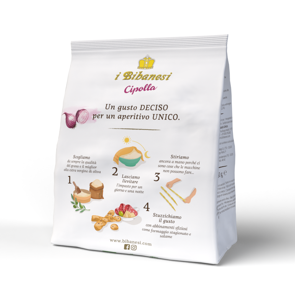 Hand Stretched Breadstick Onion Flavored 250g - Bibanesi Bibanesi - Snacks @Mercato Gourmet | Your Italian Gourmet Supermarket