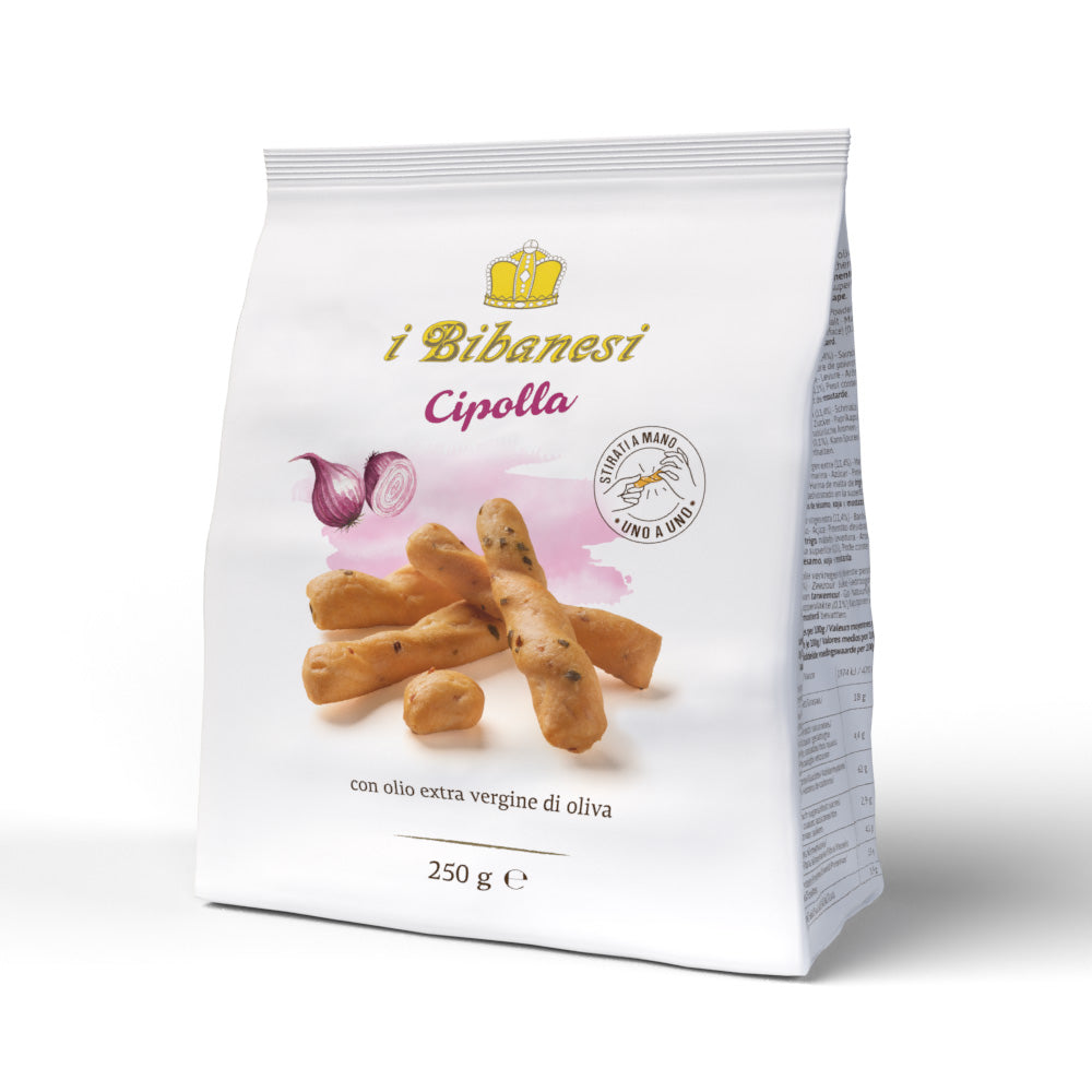 Hand Stretched Breadstick Onion Flavored 250g - Bibanesi Bibanesi - Snacks @Mercato Gourmet | Your Italian Gourmet Supermarket