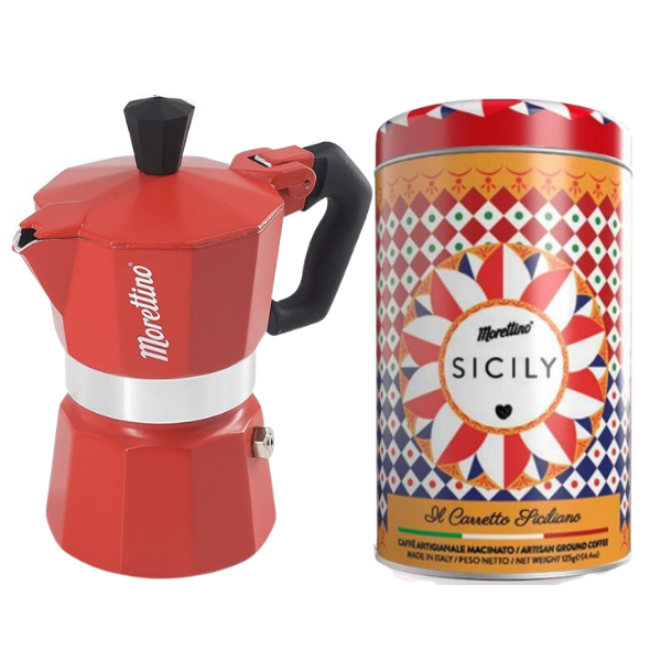Sicily Ground Coffee and Pot Gift Box - Morettino