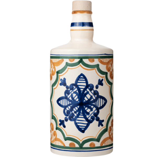 Organic Extra Virgin Olive Oil "Blue Flower" in Barocco Ceramic Bottle 500ml - Centonze