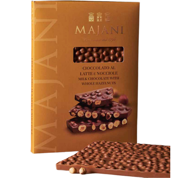 Maxi Milk Chocolate Bar with Whole Roasted Hazelnuts 1kg - Majani
