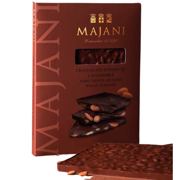 Maxi Dark Chocolate Bar with Whole Roasted Almonds 1kg - Majani