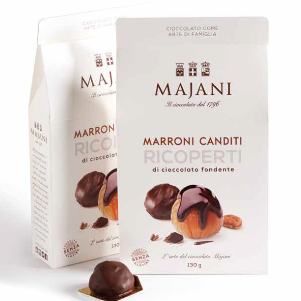 Marron Glacés Coated with Dark Chocolate 130g - Majani