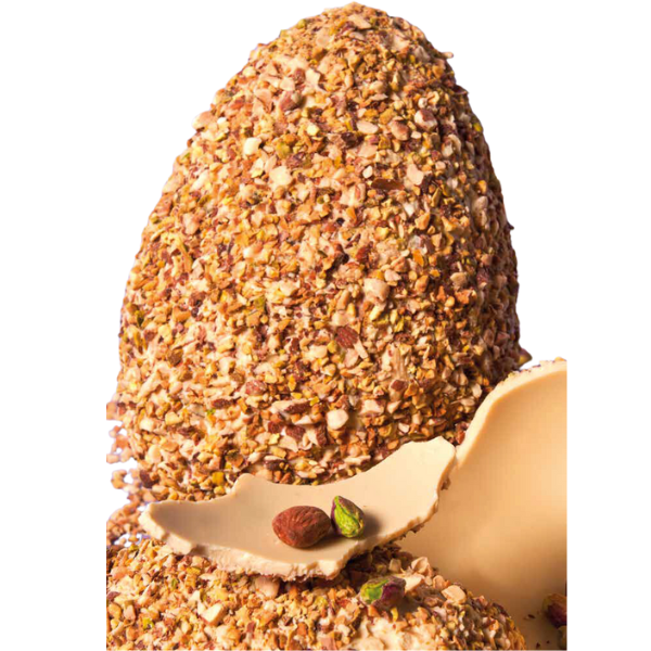 White Chocolate Easter Egg with Pistachio and Salted Almond Grains 450g - Majani