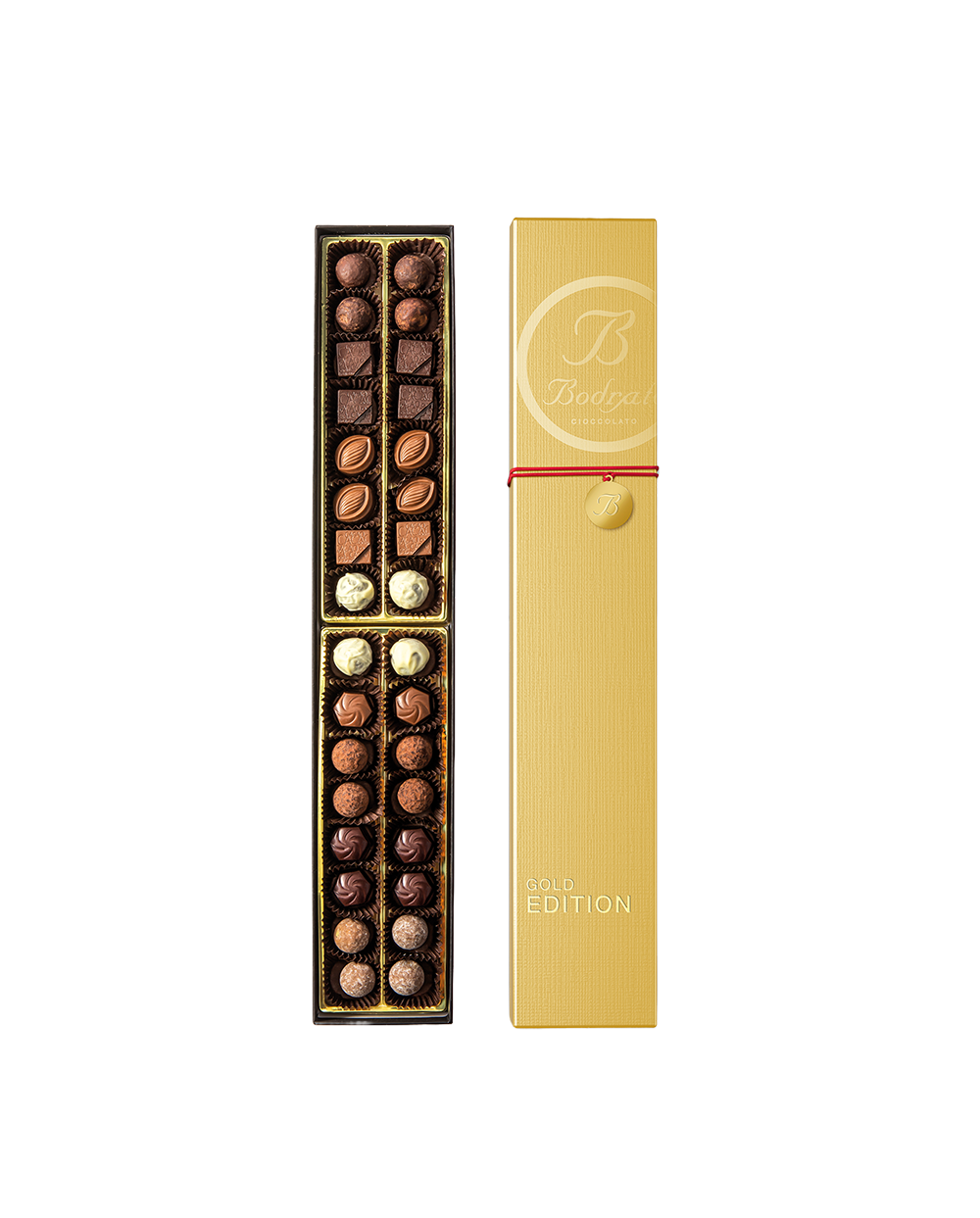 Assorted Chocolate Pralines 32 pcs in Golden Gift Box 320g - Bodrato