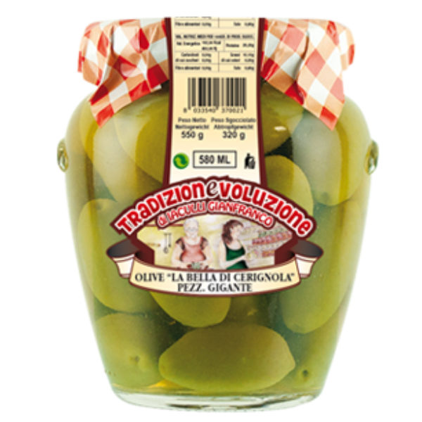 Giant Green La Bella di Cerignola Olives 580ml - Tradizionevoluzione